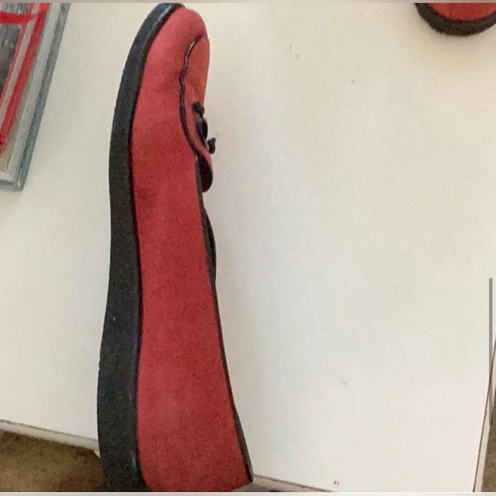 Size 7 Size 7 100% AUTHENTIC Salvatore Ferragamo Red Suede Slip On Loafers - Picture 10 of 11